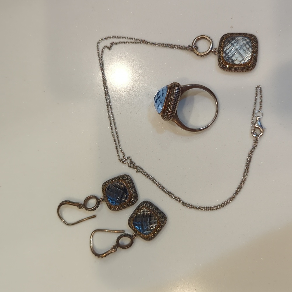 MARC STERLING SILVERAND 14 KARAT YELLOW GOL SET WITH TOPAZ & SWAROVSKI MARCASITE